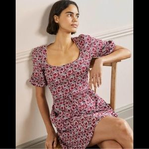 Boden Square Neck Jersey Dress Red Floret Bloom US 10L / UK 14L